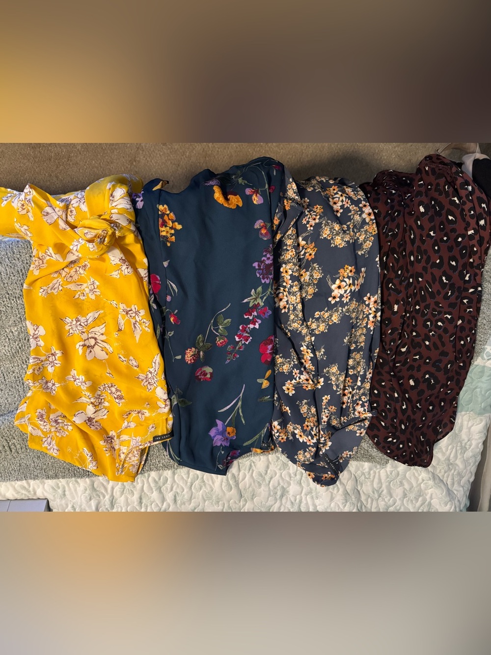 West Kei Floral & Animal Print Blouse Set in Yellow, Navy, Gray, Brown